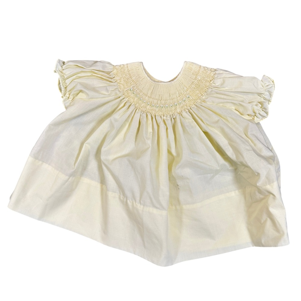 Baby Togs Vintage Yellow Smocked Floral Embroidered Dress Birth to 9 Months